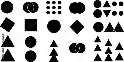 black geometric shapes on white background