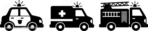 Foto Emergency vehicles icons including police car ambulance and fire truck with ligh