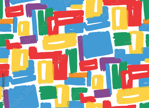 colorful overlapping geometric shapes and office supplies flat design vector illustration