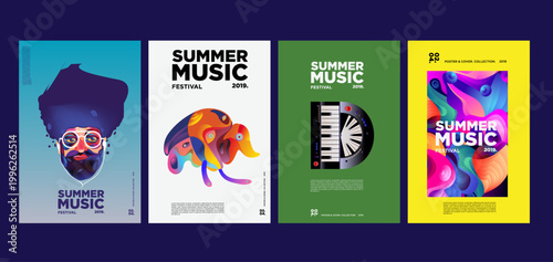 Summer holiday music and art festival poster set