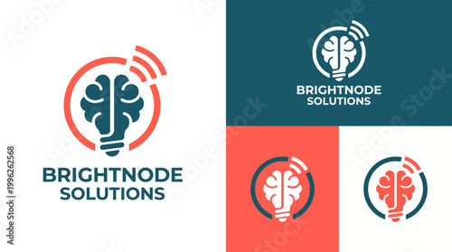 This logo creatively integrates a brain and lightbulb, representing innovative ideas and solutions, depicted in a modern and professional manner with vibrant colors.