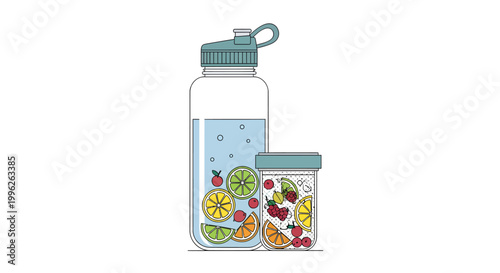 Infused water bottle with fruits and refreshing drink
