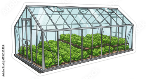 Greenhouse with lush green plants inside a modern glass structure