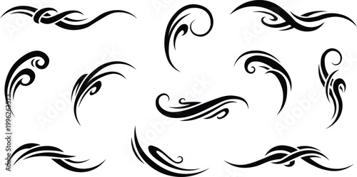Tableau sur toile Collection of black tribal swirls and wave like design elements for tattoo or de