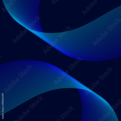 Blue abstract wave lines banner background, dynamic curved stripes, modern tech backdrop vector