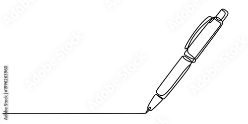 Continuous line drawing of a pen writing a straight line on a white background Vector, illustration