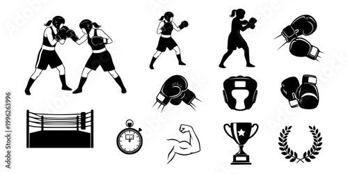 Women's Boxing Clinch Silhouette Vector - Female Fighters Active Pose