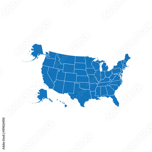 Blue United States Map with State Boundaries Outlined