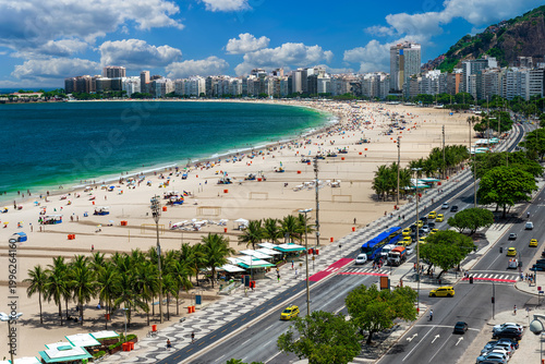 Tableau sur toile Aerial view of Copacabana beach and Avenida Atlantica in Rio de Janeiro, Brazil