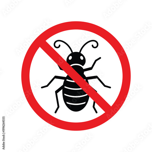 Red Prohibition Sign Over Black Striped Termite Insect