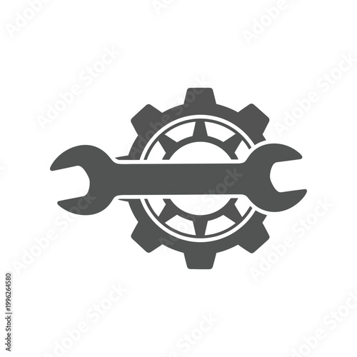 Gray gear and wrench tool symbol mechanical
