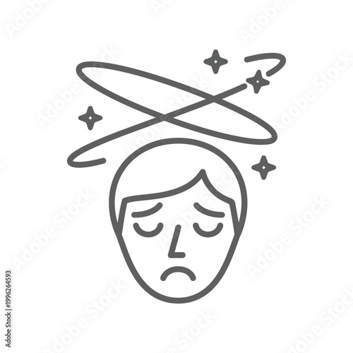 Gray line of a dizzy person dizziness head spinning
