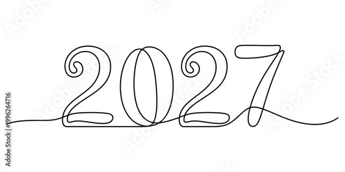 Continuous single line drawing of the year 2027 Vector, illustration