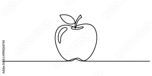 Continuous single line drawing of a fresh apple fruit with a leaf for healthy food concept and minimalist art design Vector, illustration