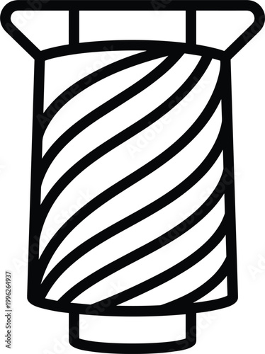 Thread spool outline illustration featuring sewing bobbin with wrapped fiber textile supply and tailoring equipment minimal vector design