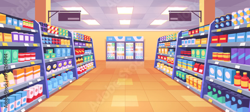 Supermarket aisle perspective view