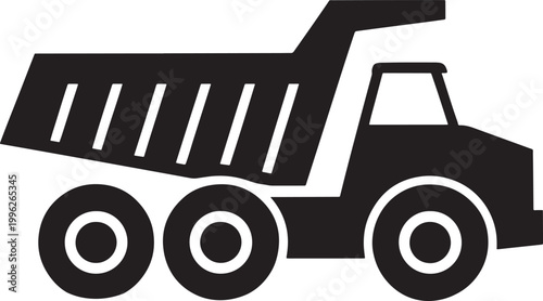black and white dump truck icon