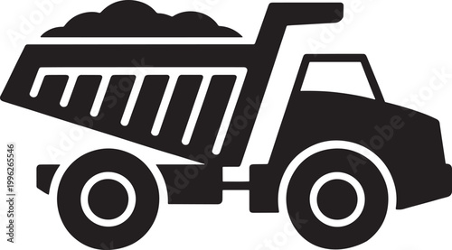 Black silhouette of a dump truck carrying soil