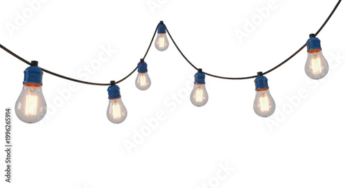 Vector illustration of string of vintage edison light bulbs on a transparent background