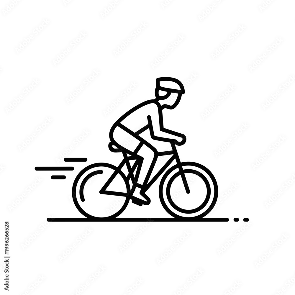 Fototapeta premium A cyclist riding on the road. This modern line icon is perfect for navigation apps, fitness trackers, outdoor lifestyle blogs, and cycling event interface design.