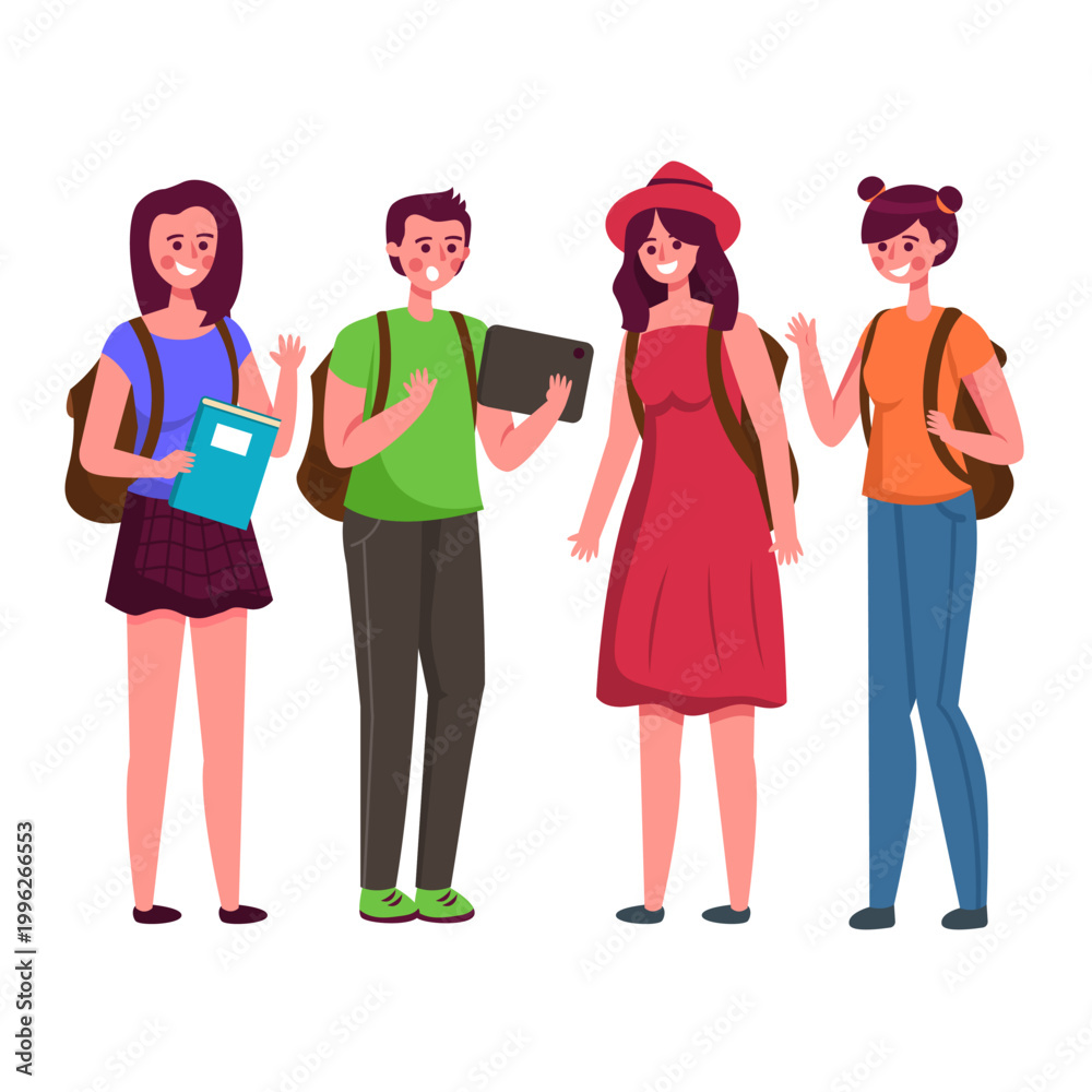 Fototapeta premium Tall University Students Going to Class