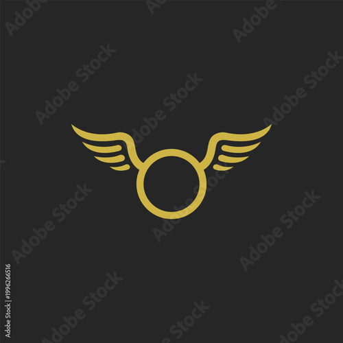 Golden ring with wings logo badge motorcycle auto club vector graphic design stock asset