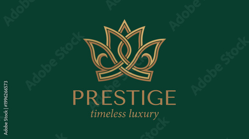 An elegant logo design for a brand named 'Prestige', embodying sophistication and luxury with a minimalist approach and sophisticated color palette.