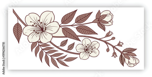 Elegant Floral Branch Illustration in Minimalist Brown Tones