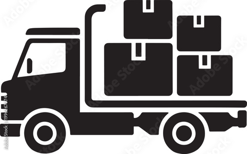 Truck carrying boxes on flatbed trailer vehicle