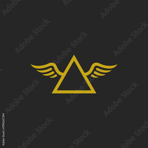 Golden triangle frame with wings vector stock logo design