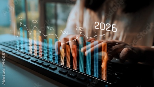 Tableau sur toile Business growth forecast highlights increasing trends new year 2026