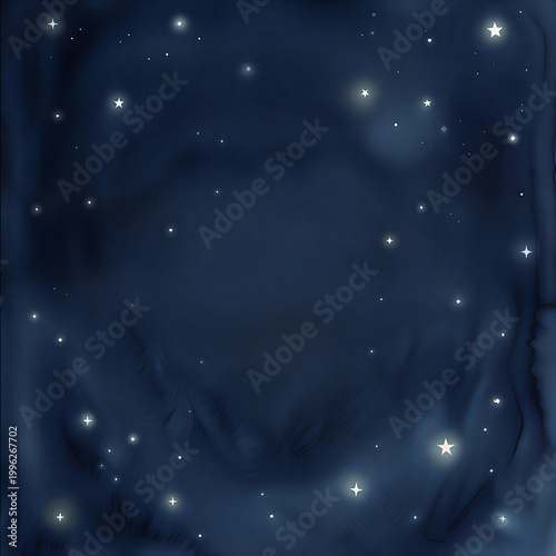 Abstract Dark Blue Night Sky Background with Twinkling Stars and Misty Nebula Clouds