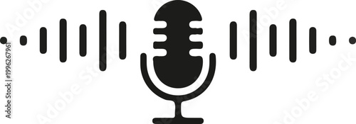minimalist black retro microphone with sound wave bars icon flat vector for podcast radio music and audio branding