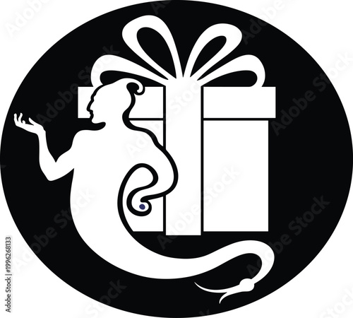 Genie Emerging from Gift Box Silhouette Icon djinn