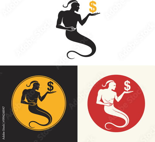 Genie Holding Dollar Sign in Three Color Variations