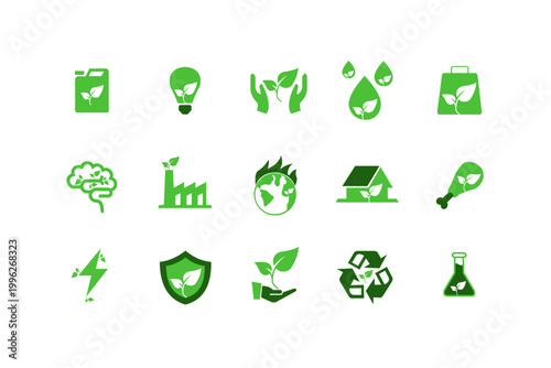 Ecological Icon Set, Ecological icons on white background. Vector Illustration