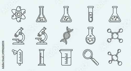 Collection of Scientific Laboratory Equipment and Symbols.