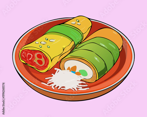 Fényképezés Wet spring rolls with vegetable filling and special sauce for a tempting lunch m