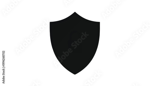 Shield emblem represents security and protection in this minimalist black graphic design element.