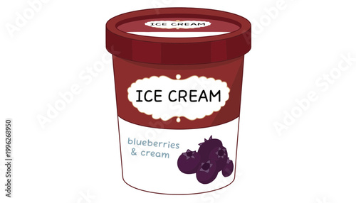 Ice cream vector illustration of a blueberries and cream flavor container