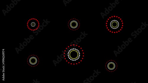 Colorful circle fireworks line blast animation on black transparent background. Circle bursting geometric effects. Shiny circle burst and firework explosion animation loop for graphic overlay element