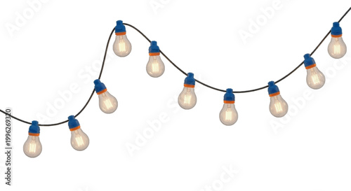 Vector illustration of string of decorative vintage light bulbs on a transparent background