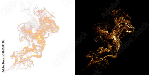 Wisps of golden smoke rising and swirling on transparent background.