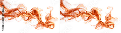 Fiery orange smoke wisps on transparent background, abstract swirling magical smoke elements.