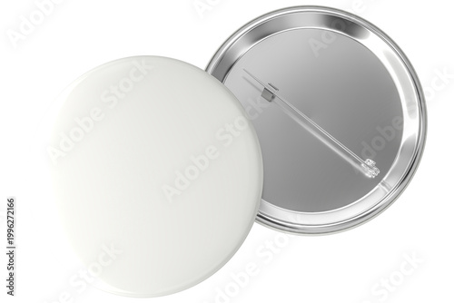 Blank white pin button badge front and back isolated background