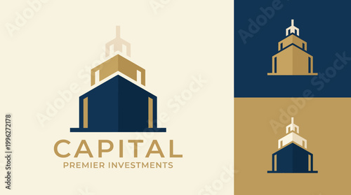 A sophisticated logo for Capital Premier Investments features a stylized building, reflecting strength and stability, tailored for investment firms focused on financial growth and professional excell