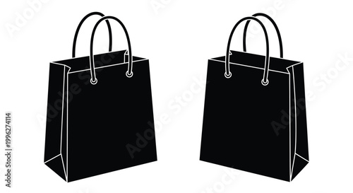 Two black shopping bags are presented against a white background silhouette