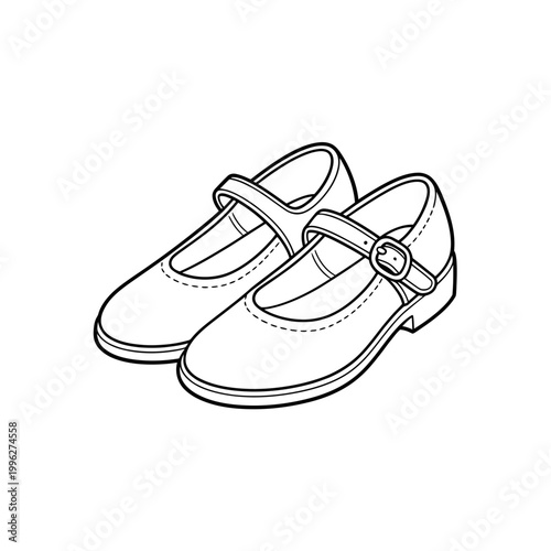 A pair of black and white Mary Jane shoes vector illustration