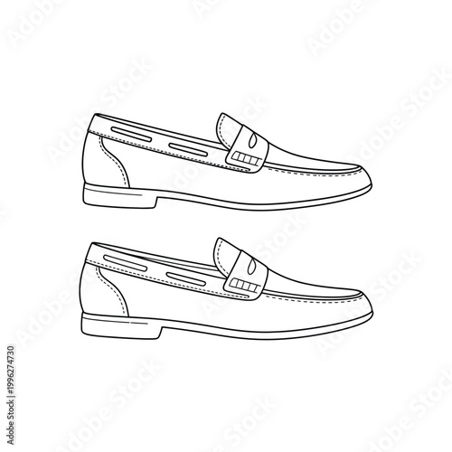 A sleek pair of loafer shoes in a simple line drawing style