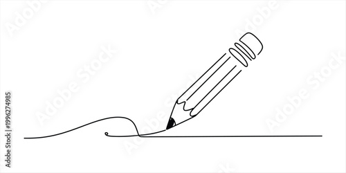 Simple continuous line drawing of a pencil writing a wavy line on paper Vector, illustration